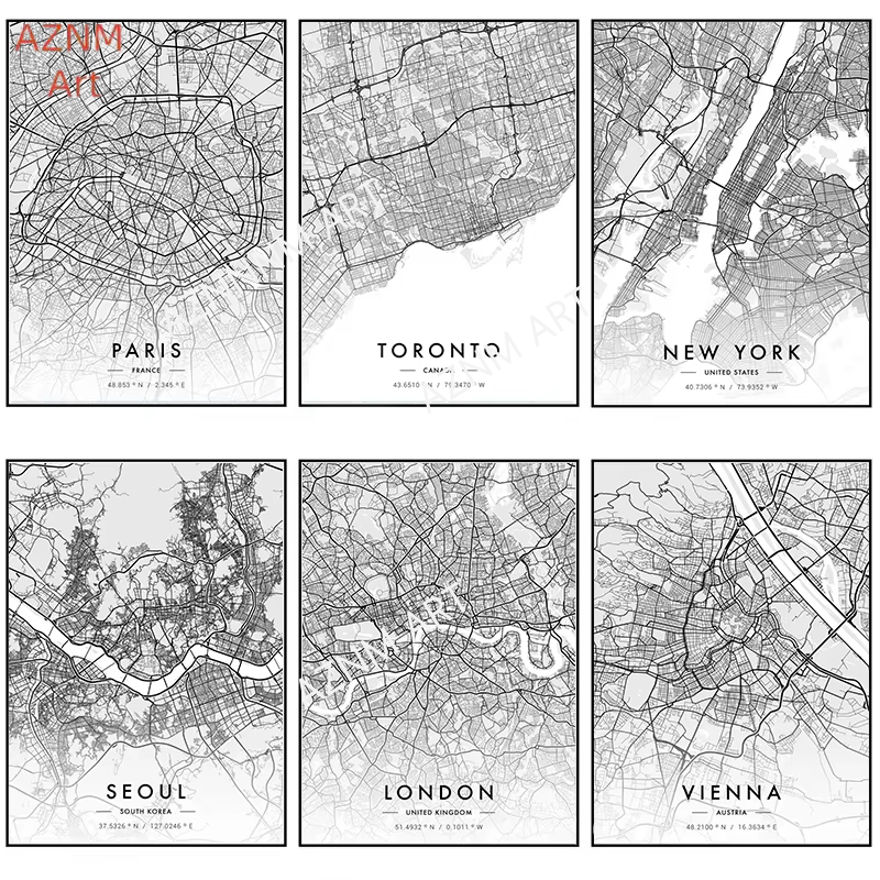 Photography Black And White - Póster artístico del mapa de la